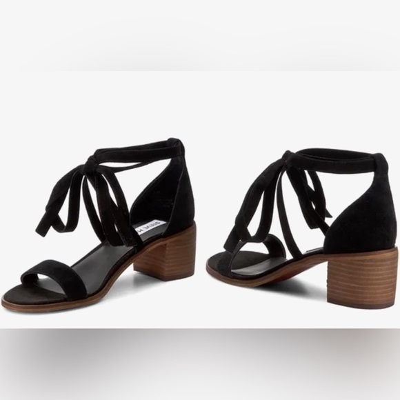 Steve Madden Rizzaa Black Suede Leather Heeled Sandals - Picture 2 of 6